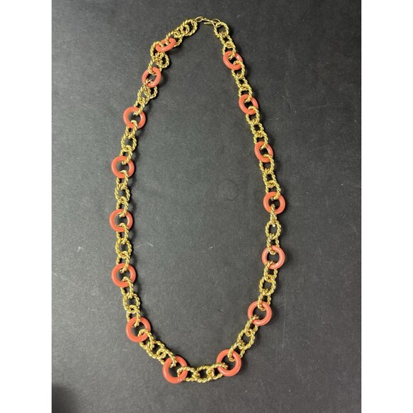 Vintage KJL Kenneth Jay Lane Simulated Coral Gold Tone Jumbo Chain Necklace 15" - Picture 4 of 13